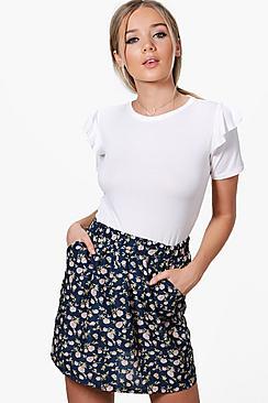 Boohoo Elizabeth Floral Print Skirt With Pockets