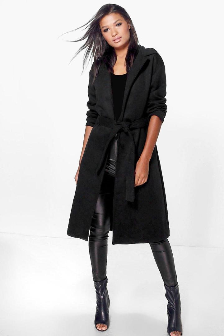 Boohoo Imogen Belted Wool Look Coat Black