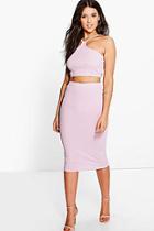 Boohoo Jesca Ribbed Cut Away Top & Midi Skirt Co-ord Set