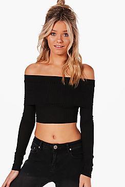 Boohoo Emma Off The Shoulder Rib Knit Jumper