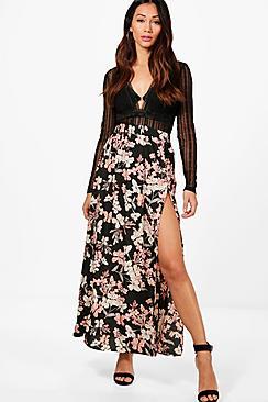 Boohoo Petite Imogen Floral Woven Maxi Skirt