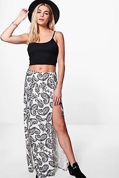 Boohoo Aofie Printed Double Split Front Maxi Skirt