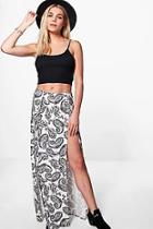 Boohoo Aofie Printed Double Split Front Maxi Skirt