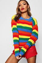 Boohoo Lola Rainbow Knitted Stripe Jumper