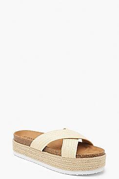 Boohoo Cross Front Footbed Flatform Sliders