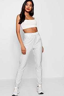 Boohoo Emma Pinstripe High Waist Trouser
