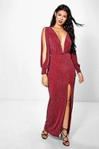 Boohoo Lorel Metallic Split Sleeve Plunge Maxi Dress