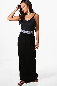 Boohoo Petite Kara Trim Detail Jersey Maxi Skirt