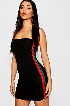 Boohoo Retro Stripe Bandeau Dress