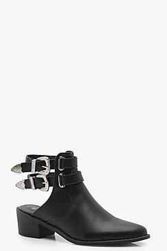 Boohoo Laura Western Buckle Open Back Boots