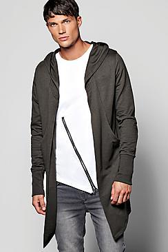 Boohoo Longline Hooded Cardigan With Extended Cuff