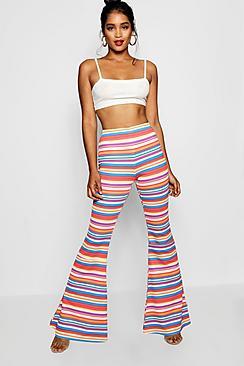 Boohoo Carmen Rainbow Stripe Crepe Flare Trouser
