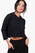 Boohoo Livia Cropped Knitted Hoody Black