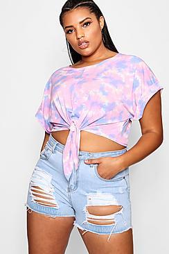 Boohoo Plus Imogen Tie Dye Boxy Tie Crop Top