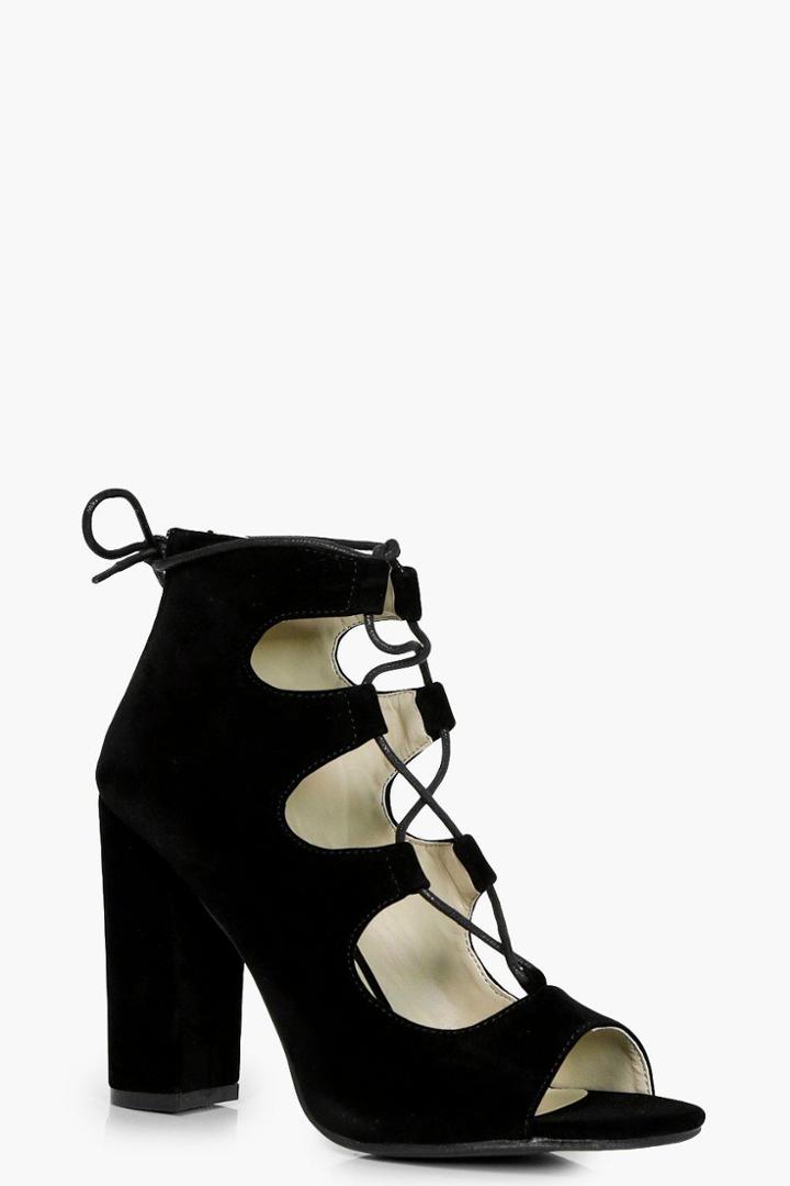 Boohoo Jasmine Ghillie Lace Up Block Heels Black