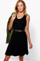 Boohoo Sally Scoop Neck Sleeveless Skater Dress Black