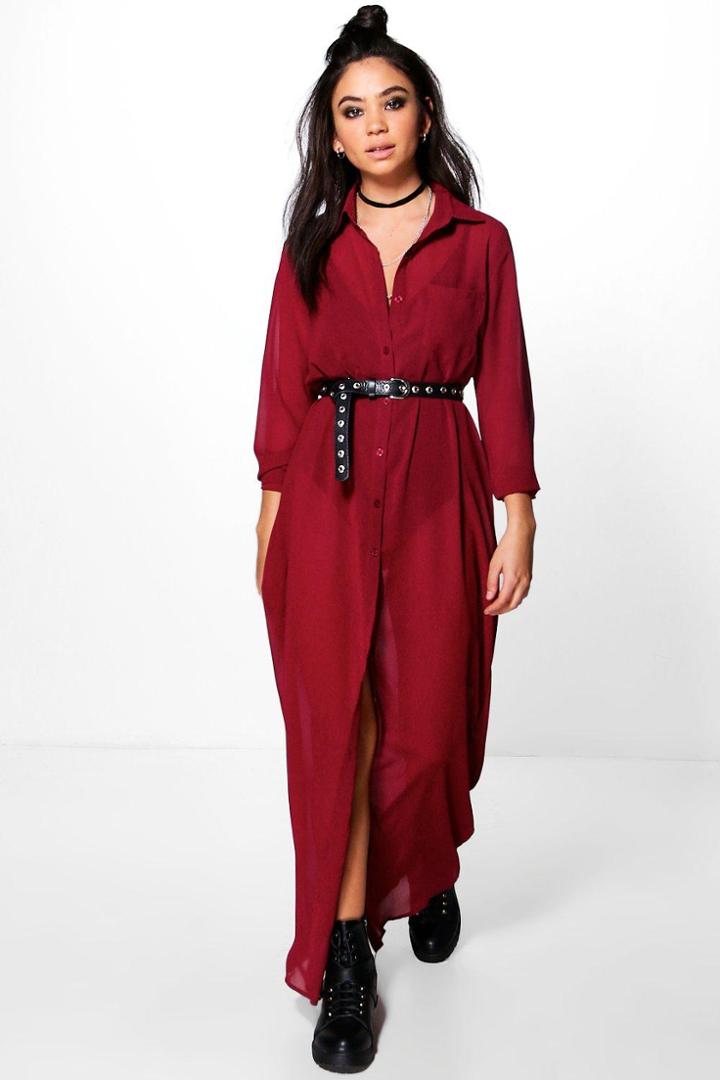 Boohoo Edith Georgette Maxi Shift Dress Berry