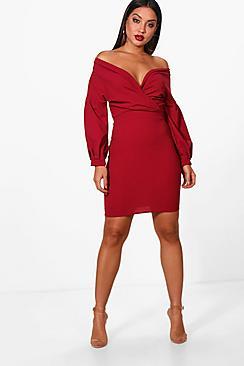 Boohoo Danni Off The Shoulder Wrap Bodycon Dress