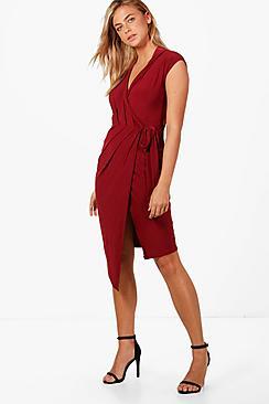 Boohoo Wrap Front Midi Dress
