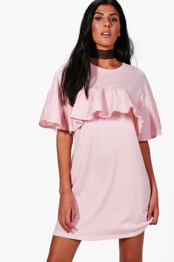 Boohoo Emily Frill Tee Dress Blush