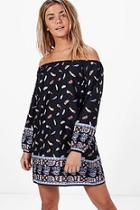 Boohoo Evie Off Shoulder Paisley Print Shift Dress