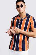 Boohoo Orange Stripe Short Sleeve Revere Shirt