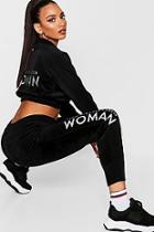 Boohoo Velour Woman Embroidered Jogger
