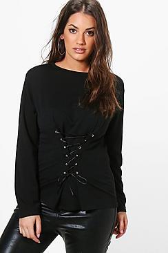 Boohoo Plus Maisie Corset Detail Sweat Top