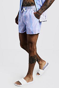 Boohoo Snake Print Swim Short In Mid Length