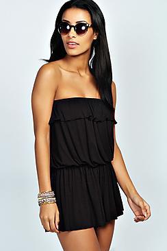 Boohoo Bandeau Ruffle Jersey Playsuit