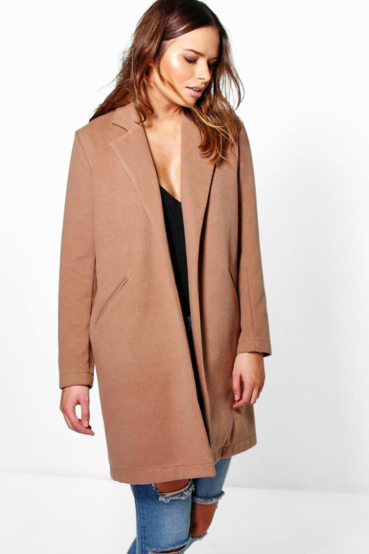 Boohoo Isla Wool Look Coat Camel