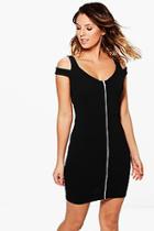 Boohoo Vita Cold Shoulder Zip Through Bodycon Dress