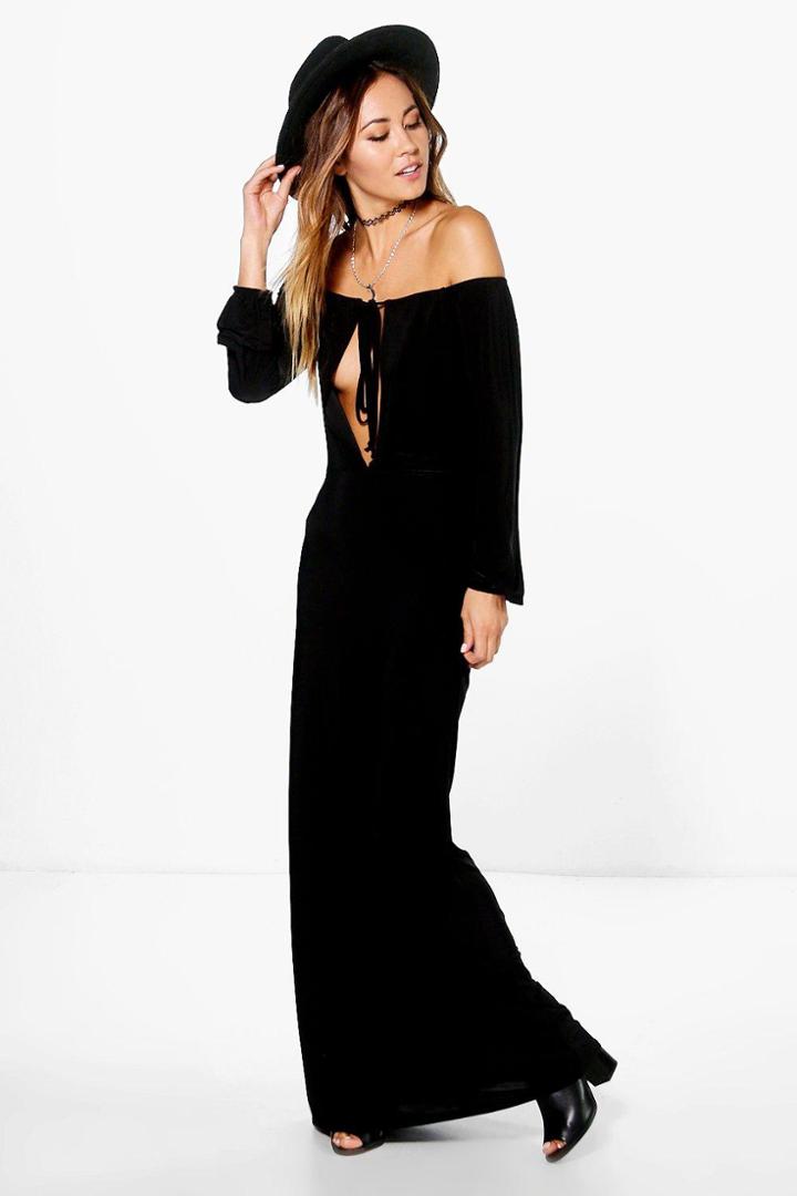 Boohoo Rosie Strappy Off Shoulder Maxi Dress Black