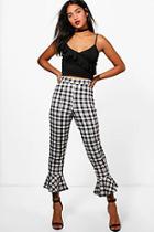 Boohoo Isabelle Mono Check Ruffle Hem Skinny Trousers