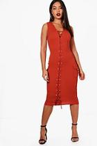 Boohoo Kara Lace Up Front Pocket Detail Midi Dress