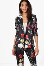 Boohoo Violet Floral Pocket Blazer Black