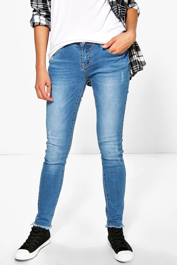 Boohoo Aylin Skinny Mid Rise Denim Jeans Blue