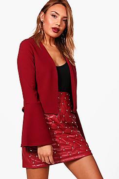 Boohoo Lauren Frill Sleeve Edge To Edge Blazer