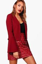 Boohoo Lauren Frill Sleeve Edge To Edge Blazer