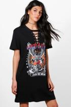 Boohoo Freya Lace Up Choker Band T-shirt Dress Black