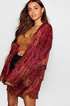 Boohoo Premium Metallic Fringe Knit Cardigan