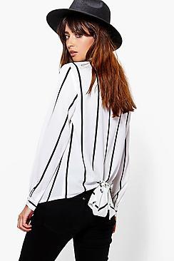 Boohoo Kerry Tie Back Striped Shirt