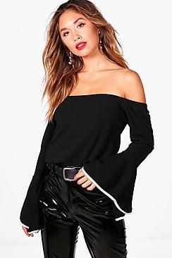 Boohoo Contrast Cuff Detail Off The Shoulder Top