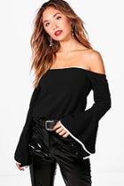 Boohoo Contrast Cuff Detail Off The Shoulder Top