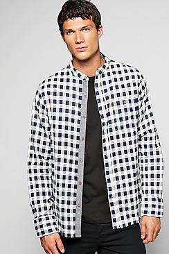 Boohoo Grandad Collar Brushed Check Pocket Shirt