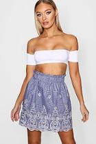 Boohoo Alice Woven Broderie Stripe Mini Skirt