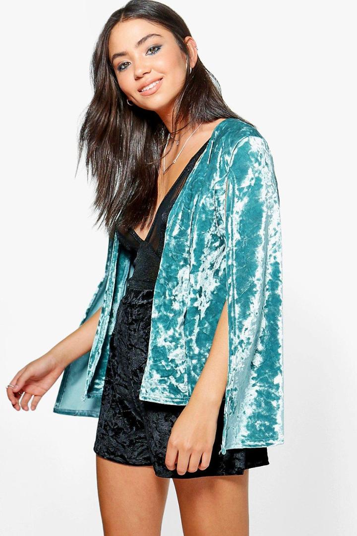 Boohoo Martha Crushed Velvet Cape Sage