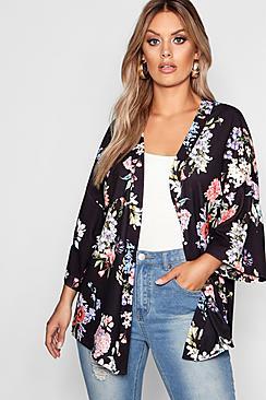 Boohoo Plus Floral Print Kimono