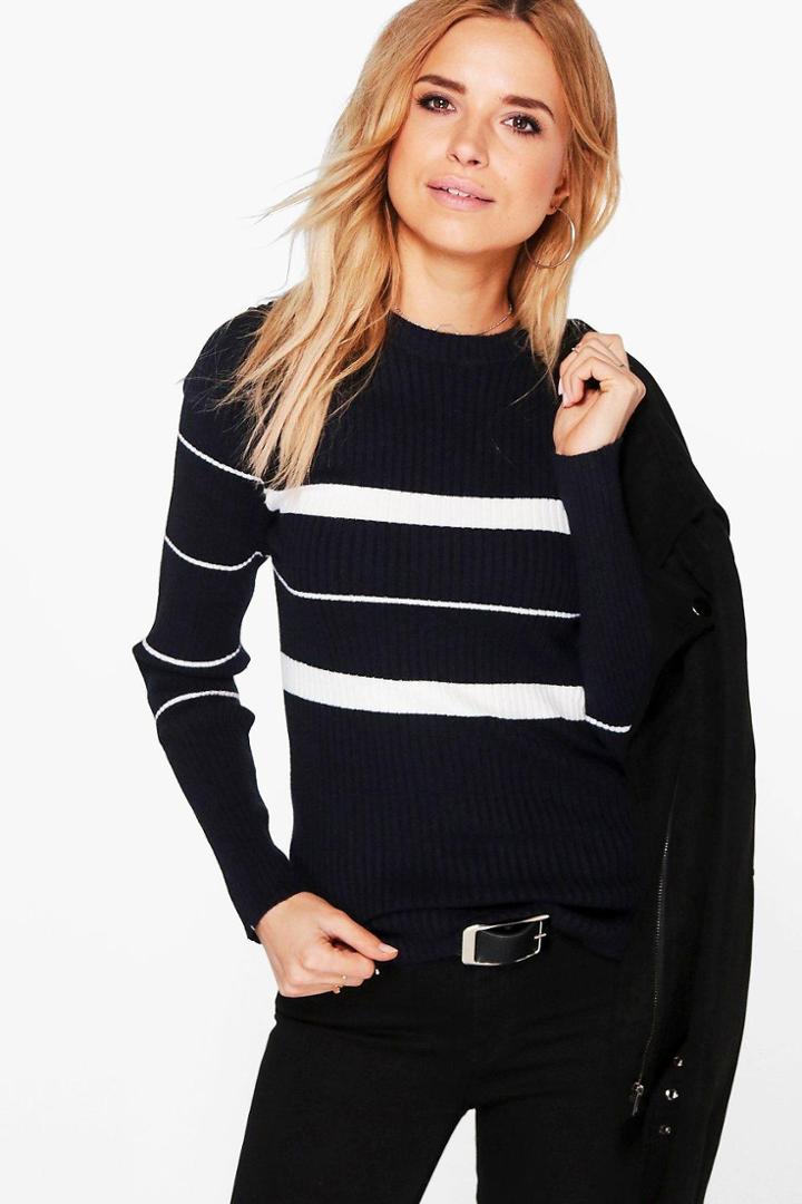 Boohoo Sophia Stripe Longline Jumper Blue