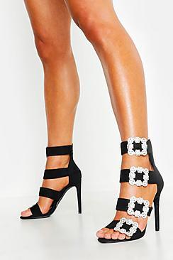 Boohoo Embellished Buckle Caged Heels
